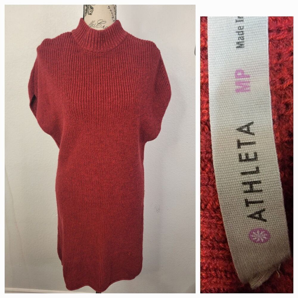 Athleta Pinewood Sweater Dress Size MP Mock Neck 100% Merino Burgundy Knit